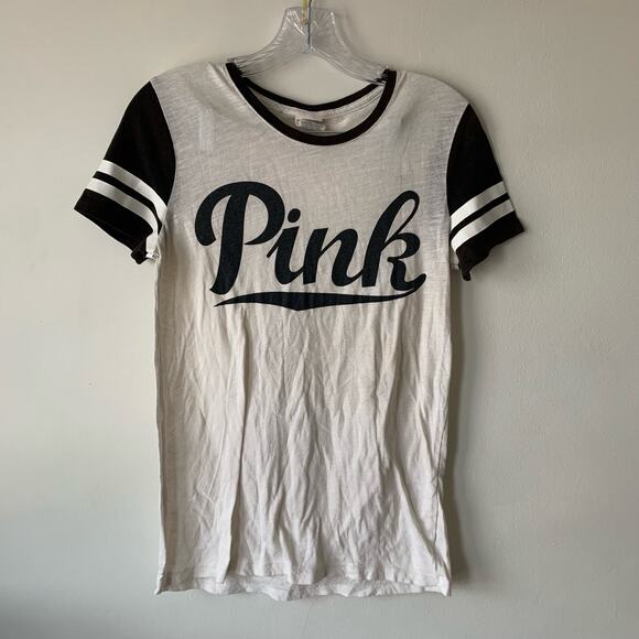 Victoria’s Secret Pink Raglan Baseball Tee Black and Cream Size XS - Picture 3 of 4